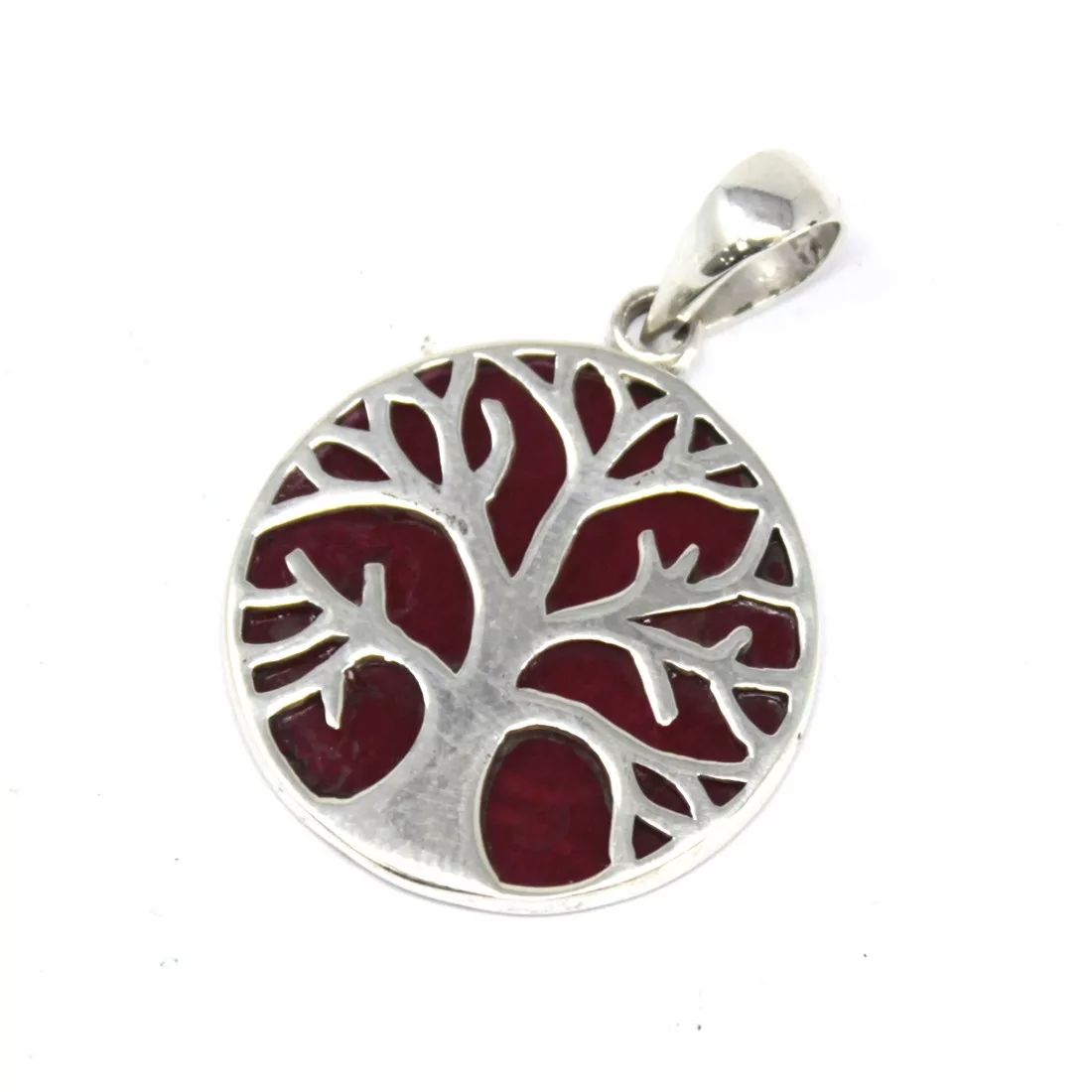 Tree of Life Silver Pendant 22mm – Coral Effect