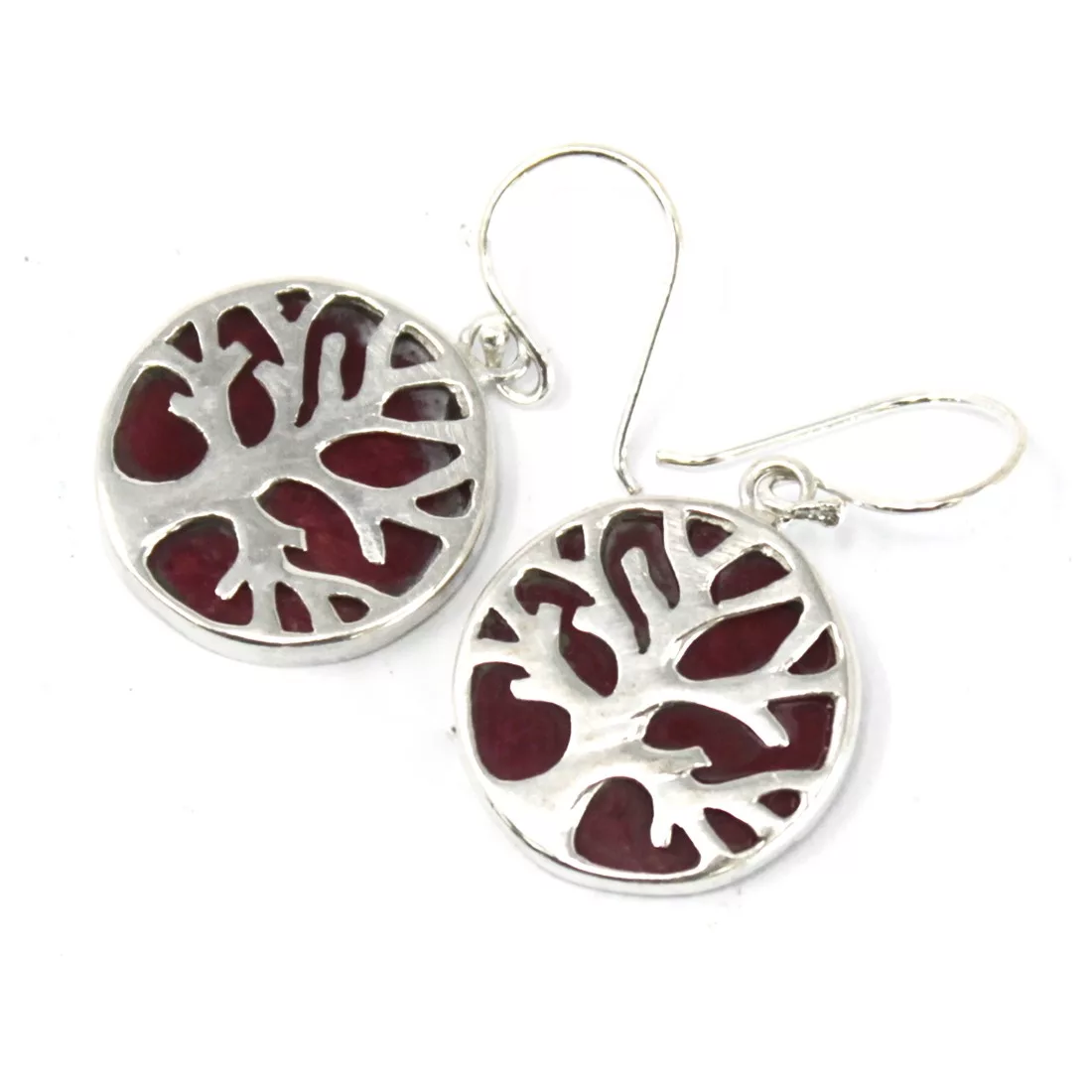 Tree of Life Silver Earrings 15mm – Coral Effect