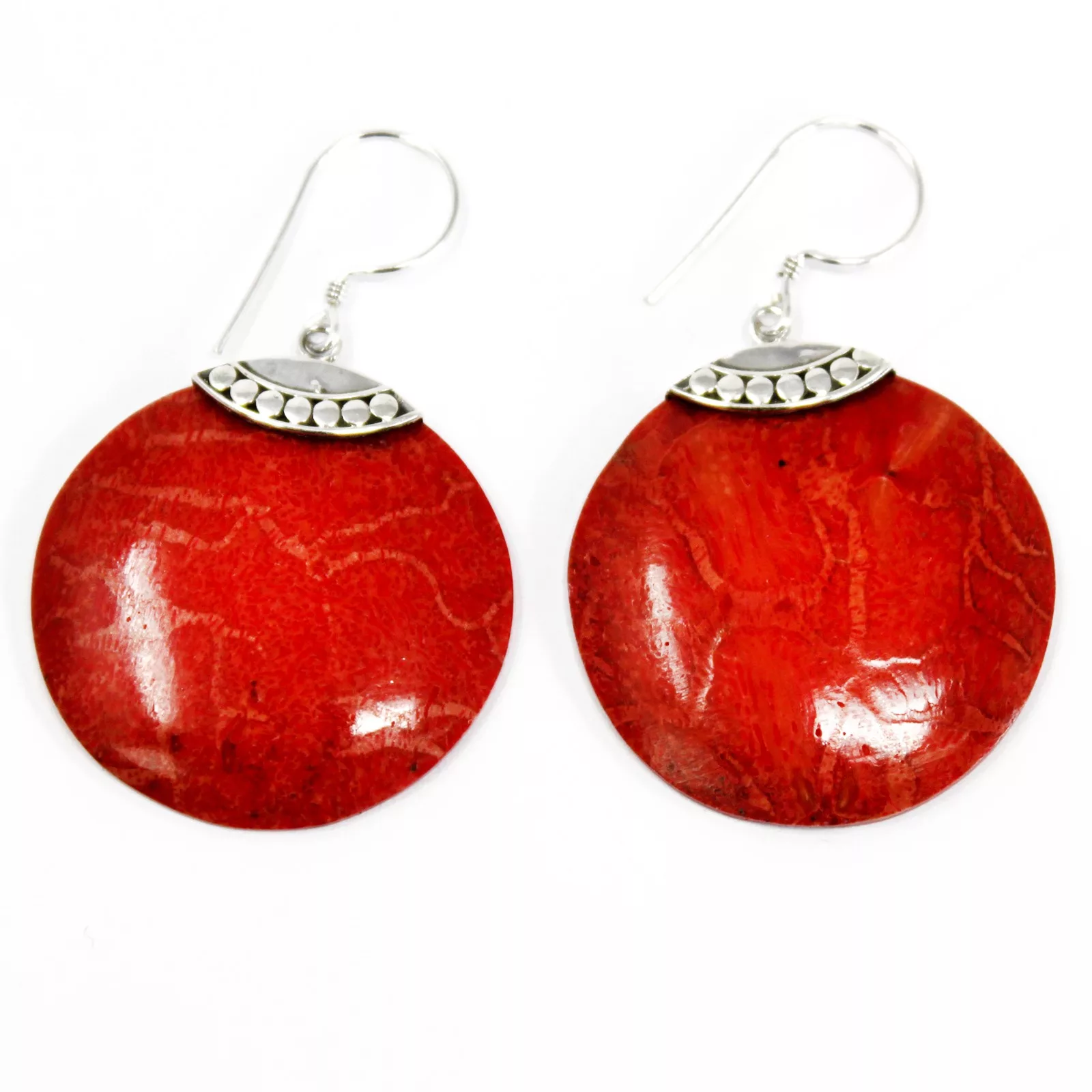 925 Silver Earrings - Red Coral Imitation