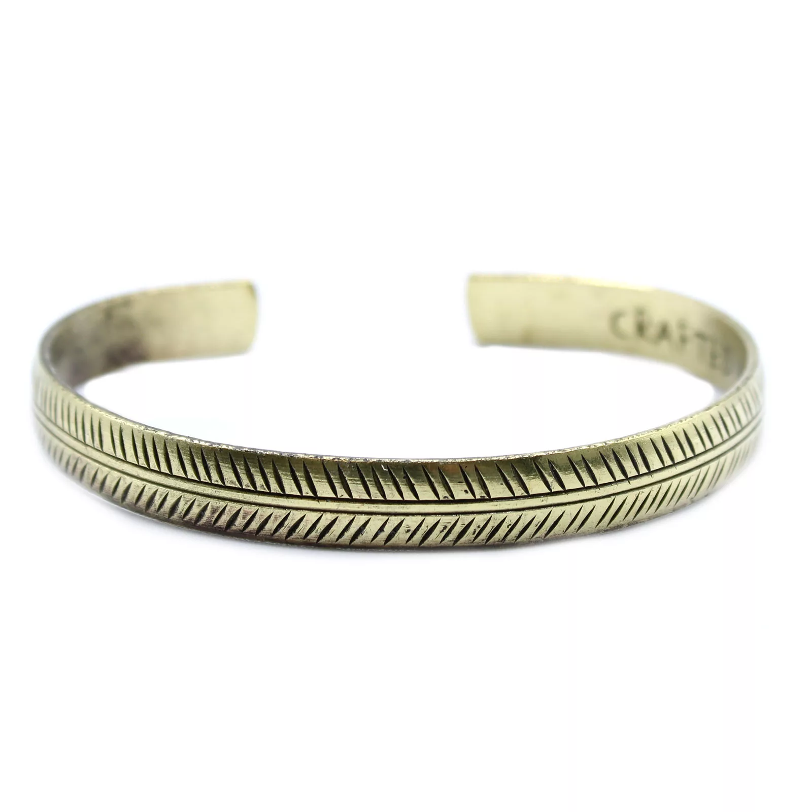 Brass Tibetan Bracelet – Slim Tribal Leaf