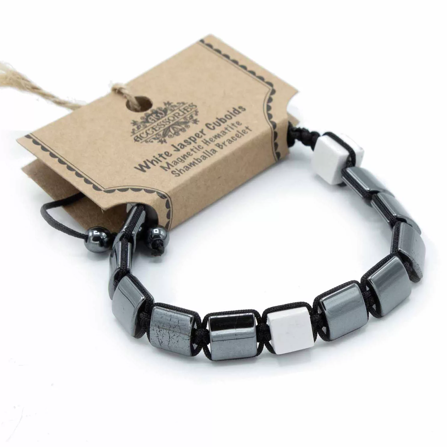 Magnetic Hematite Shamballa Bracelet –  White Jasper Cuboids