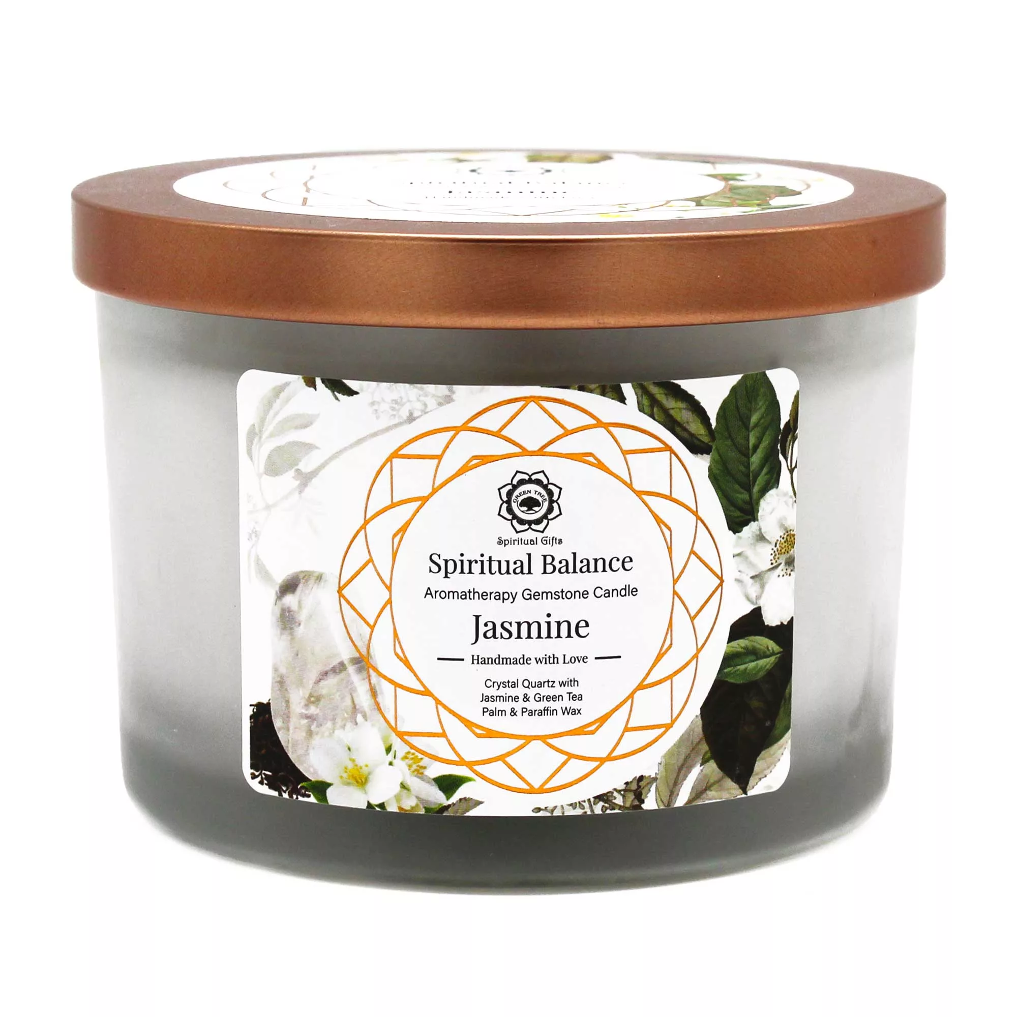 Jasmine and Crystal Quartz Gemstone Candle – Spiritual Balance