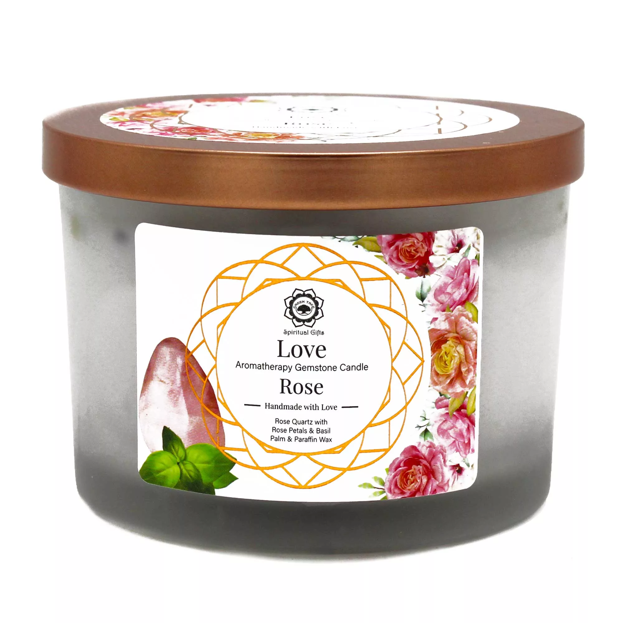 Rose and Rose Quartz Gemstone Candle – Love