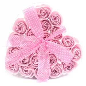 Set of 24 Soap Flower Heart Box - Pink Roses