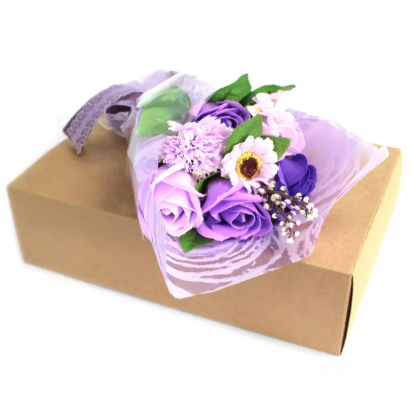 Boxed Hand Soap Flower Bouquet - Purple - Image 2
