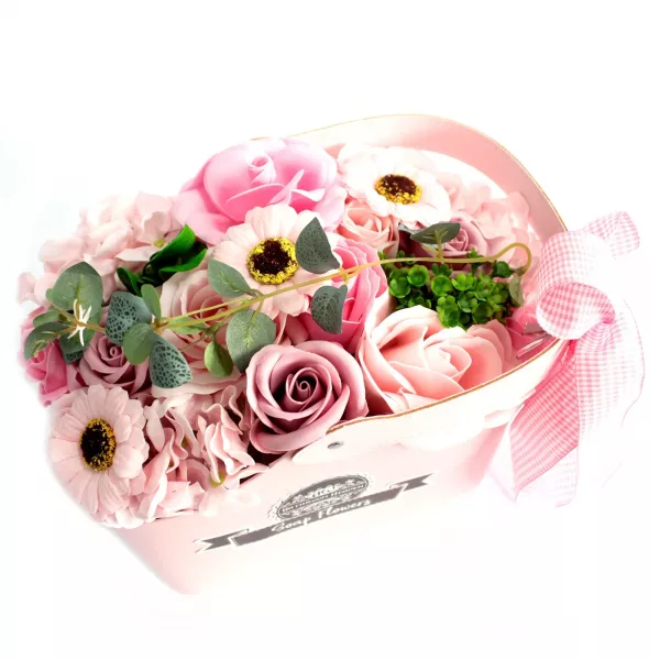 Basket Soap Flower Bouquet - Pink - Image 2