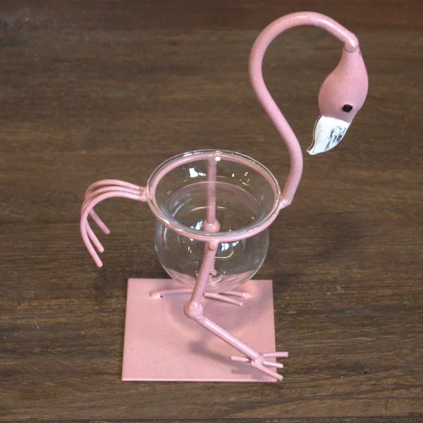 Hydroponic Home Décor - Pink Metal Flamingo Des 1 - Image 2