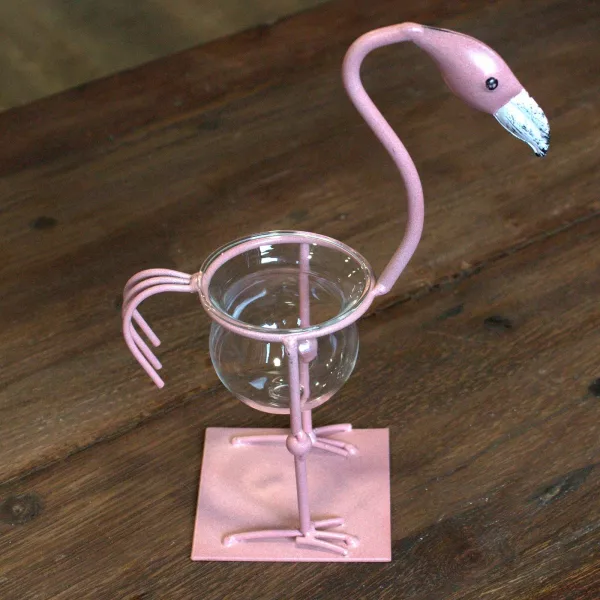 Hydroponic Home Décor - Pink Metal Flamingo Des 2 - Image 2