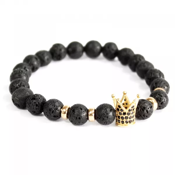 Gold Crown / Lava Stone - Gemstone Bracelet