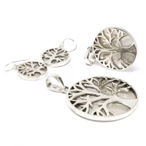 Tree of Life Silver Earrings 15mm - Mother of Pearl - Image 4