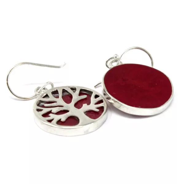 Tree of Life Silver Earrings 15mm - Coral Effect - Image 3