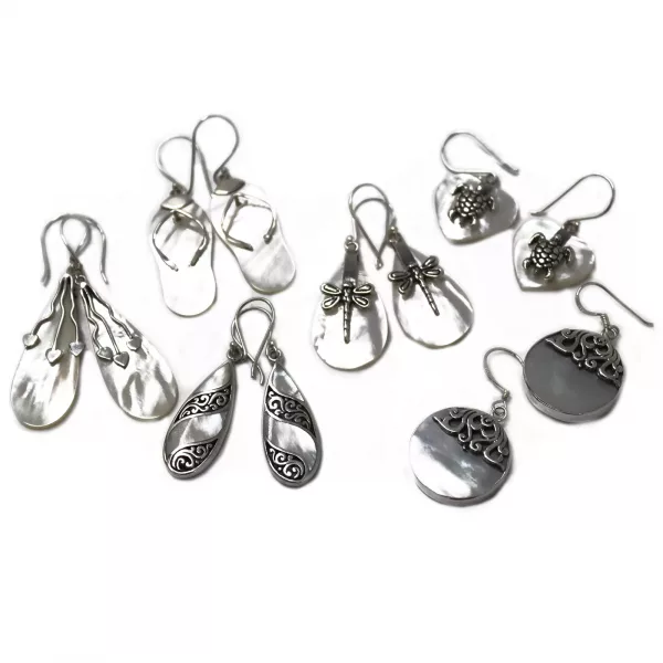 Shell & Silver Earrings - Teardrop- MOP - Image 2