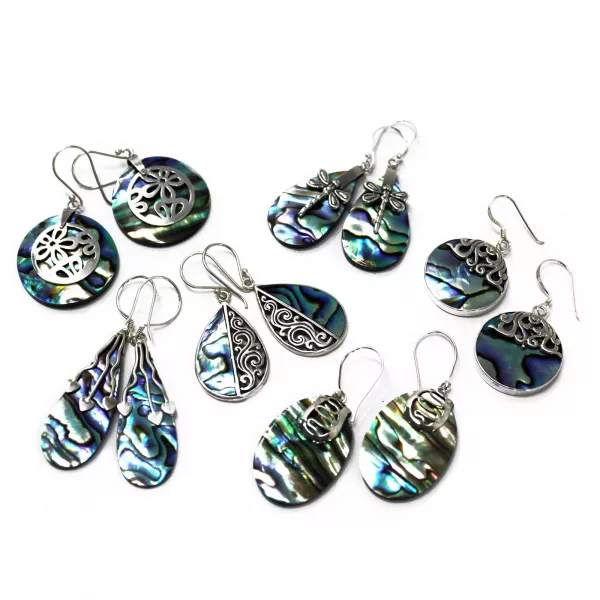 Shell & Silver Earrings - Three Hearts - Abalone - Image 2