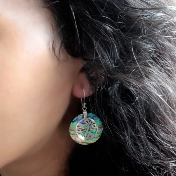 Shell & Silver Earrings - Three Hearts - Abalone - Image 4