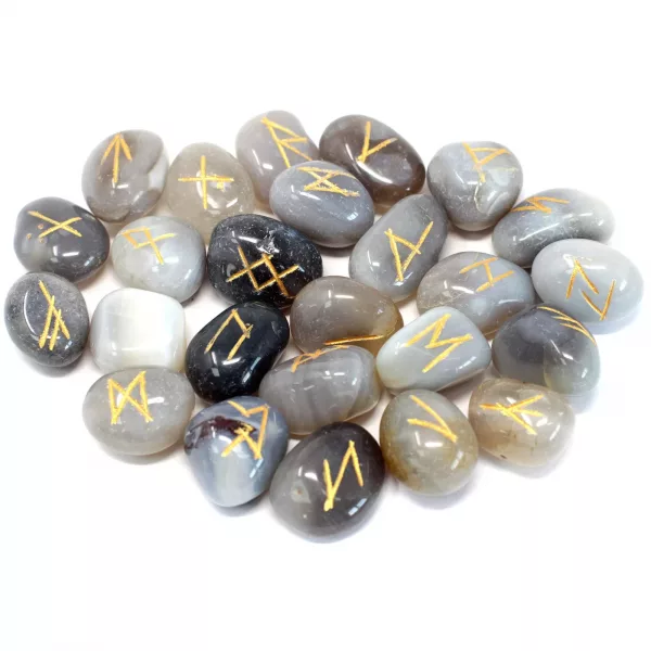 Runes Stone Set in Pouch - Grey Agate - Image 2
