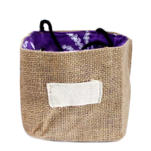 Natural Jute Cotton Gift Bag - Lavender Lining - Medium - Image 3