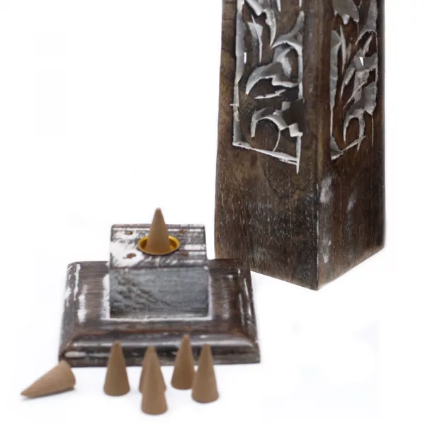Tapered Incense Tower Washed Des2 - Mango Wood - Image 2