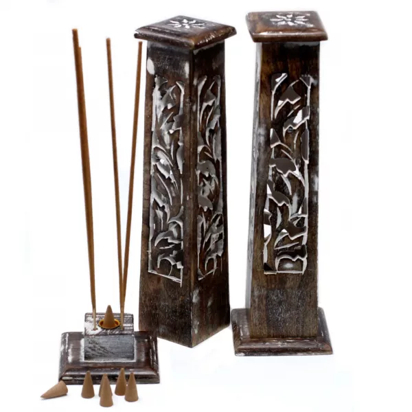 Tapered Incense Tower Washed Des2 - Mango Wood - Image 3