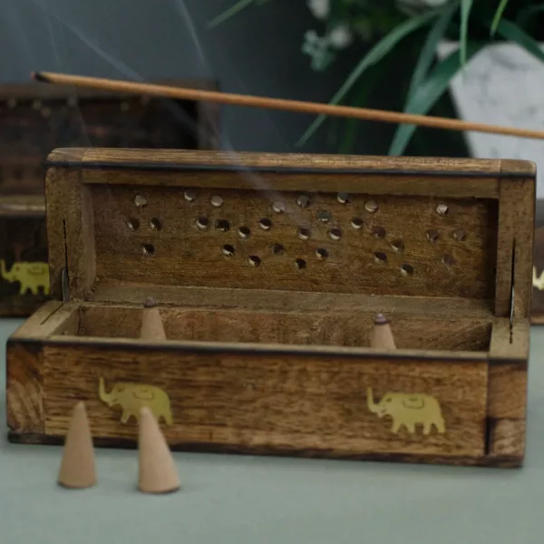 Incense Cone Smoke Box 6\" - Mango Wood - Image 3