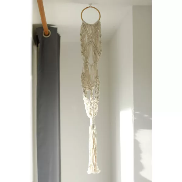Macrame Pot Holder - Long With Ratten Hoop - Image 3
