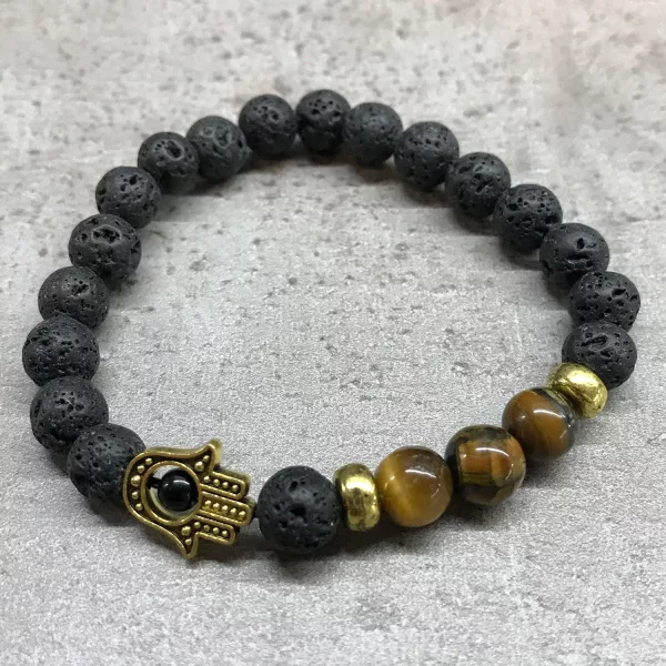 Lava Stone Bracelet - Hamsa Tiger-eye - Image 2