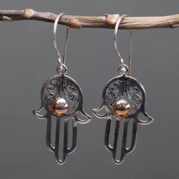 Silver & Gold Earring - Hamsa - Image 2