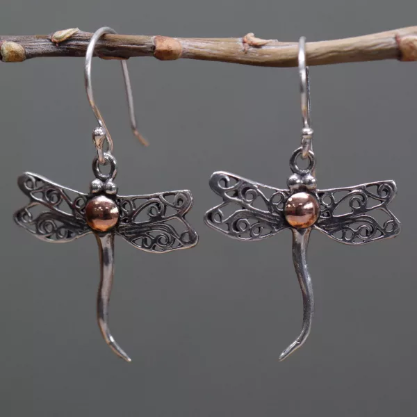 Silver & Gold Earring - Dragonflies - Image 3
