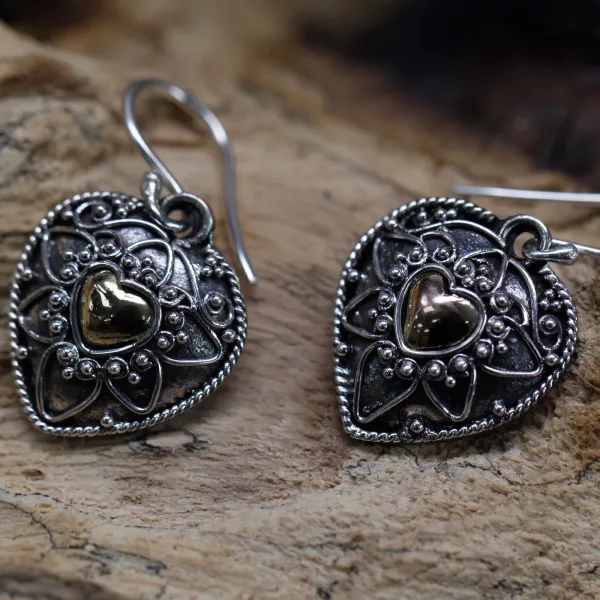Silver & Gold Earring - Mandala Hearts - Image 2