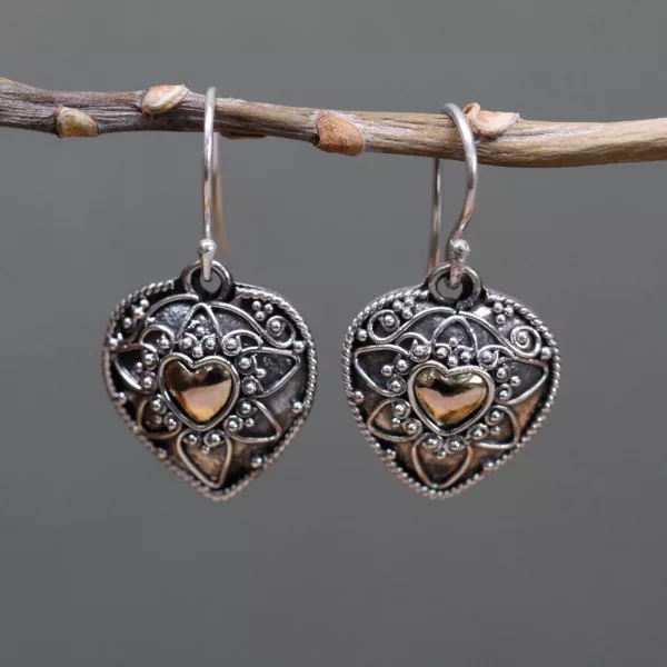 Silver & Gold Earring - Mandala Hearts - Image 3