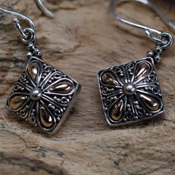 Silver & Gold Earring - Square Drop - Image 2