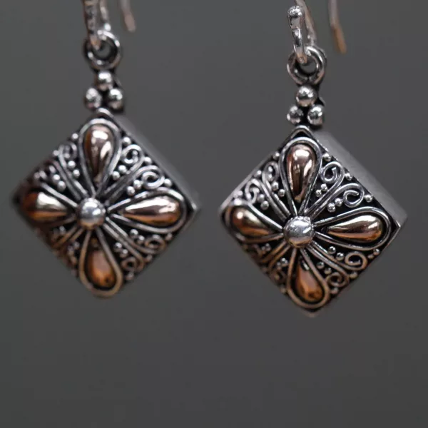 Silver & Gold Earring - Square Drop - Image 4