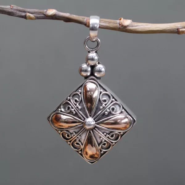 Silver & Gold Pendant - Square Drop - Image 2