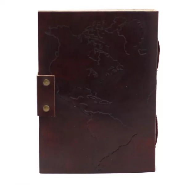 Leather World Map & Stitching Notebook (7x5\") - Image 3