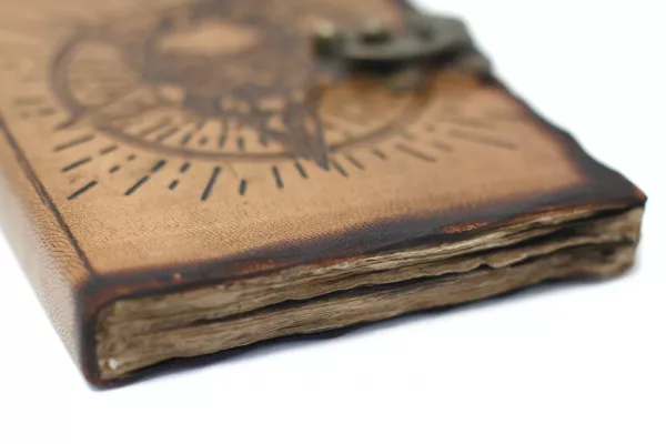 Leather Pentagon & Skull with Burns Detail Notebook (7x5\") - Image 2