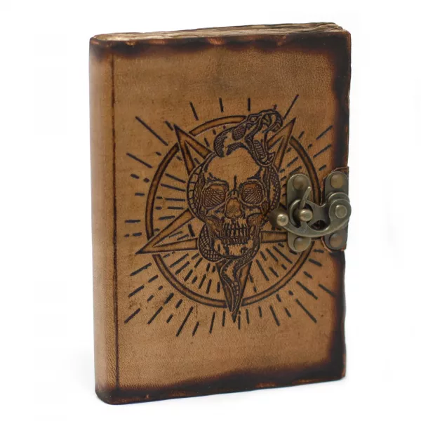 Leather Pentagon & Skull with Burns Detail Notebook (7x5\") - Image 4