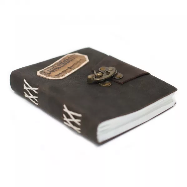 Leather Black Confessions with Lock Notebook (7x5\")