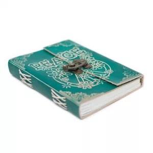 Leather Green Peace with Lock Notebook (7x5\")
