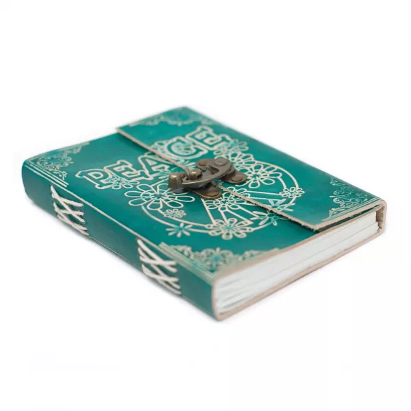 Leather Green Peace with Lock Notebook (7x5\")