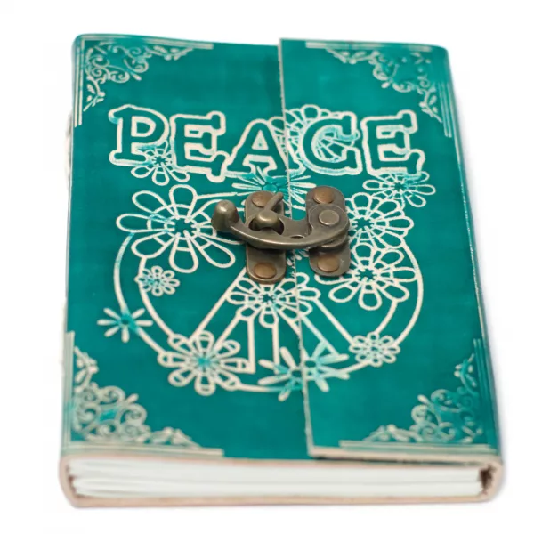 Leather Green Peace with Lock Notebook (7x5\") - Image 2