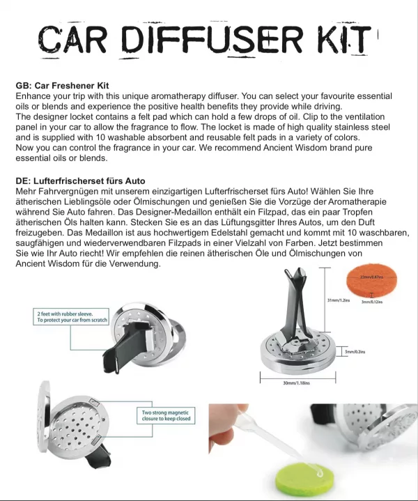 Car Diffuser Kit - Pewter Yoga Chakra - 30mm - Image 2