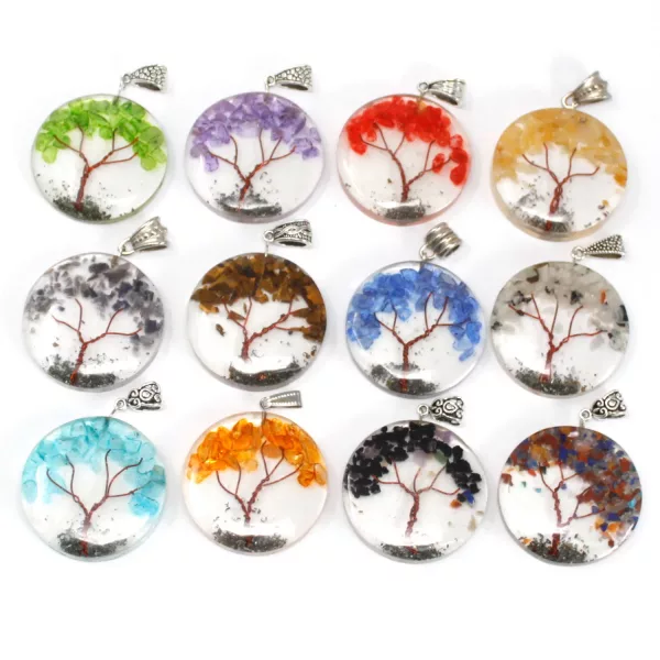 Orgonite Power Pendant - Round Amethyst Tree (mix) - Image 3