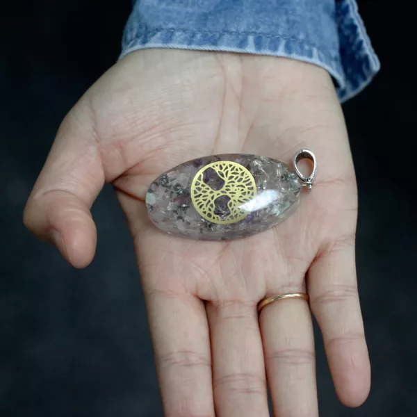 Orgonite Power Pendant - 7 Stone Chakra Oval with Tree - Image 4