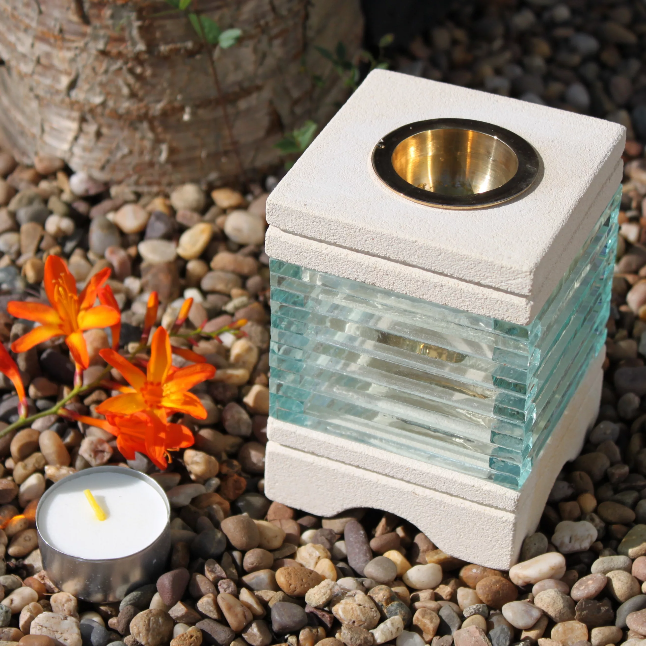 Stone Oil Burner - Square Glass Brick - Image 2