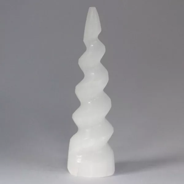 Selenite Spiral Unicorn Horn Tower - 15 cm - Image 2