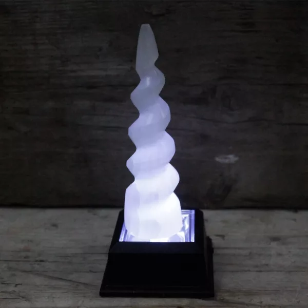 Selenite Spiral Unicorn Horn Tower - 15 cm - Image 3