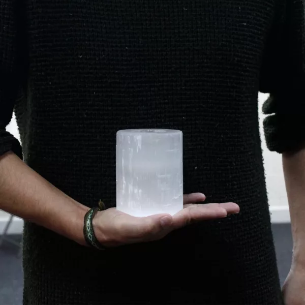 Selenite Cylinder Candle Holder - 10 cm - Image 4