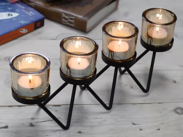 Centrepiece Iron Votive Candle Holder - 4 Cup Zig Zag - Image 3