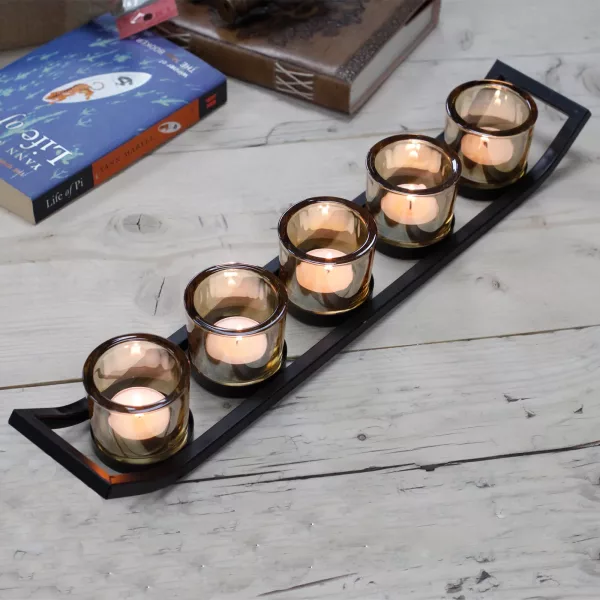 Centrepiece Iron Votive Candle Holder - 5 Cup Ledge - Image 3