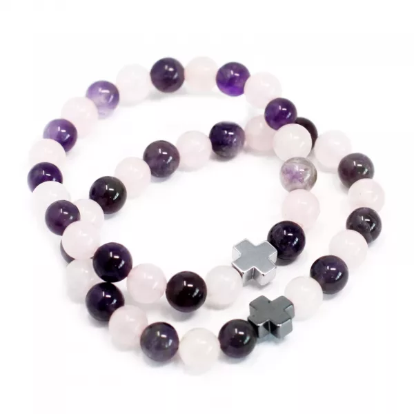 Set of 2 Gemstones Friendship Bracelets - Love - Amethyst & Rose Quartz - Image 2