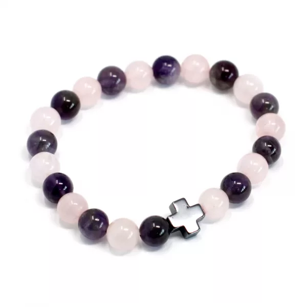 Set of 2 Gemstones Friendship Bracelets - Love - Amethyst & Rose Quartz - Image 3